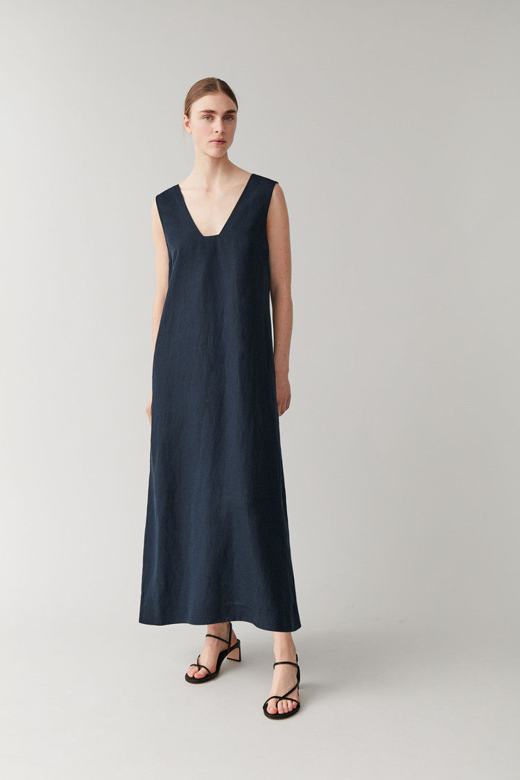 COS spot new long dress female lyocell linen V-neck LONG DRESS 0873902002