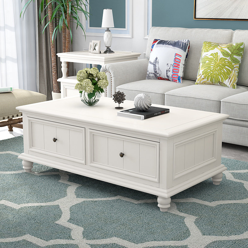 American-style solid wood coffee table antique and old tea table small apartment coffee table TV cabinet combination red toon wood living room furniture