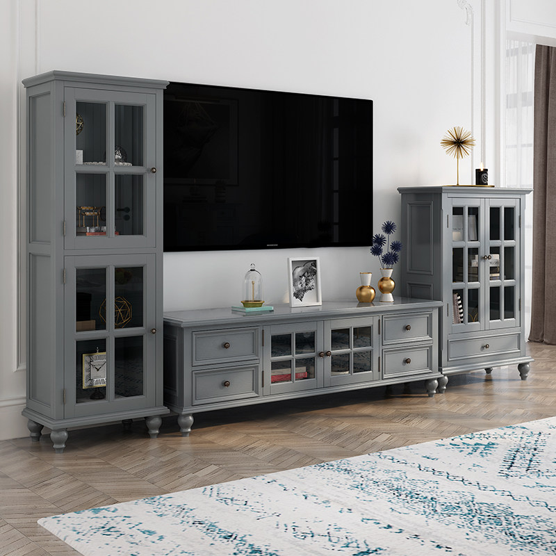 American countryside full solid wood TV cabinet tea table combination suit small family type minimalist living-room furniture TV cabinet