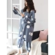 Bộ đồ ngủ của phụ nữ mùa xuân và mùa thu thuần cotton dài tay áo len cardigan dịch vụ tại nhà phần dài phụ nữ cộng với kích thước bộ đồ rời 200 kg - Bên ngoài ăn mặc