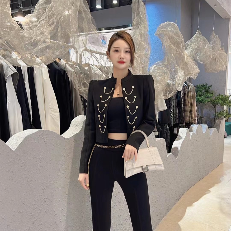 Black autumn retro jacket, high-quality style