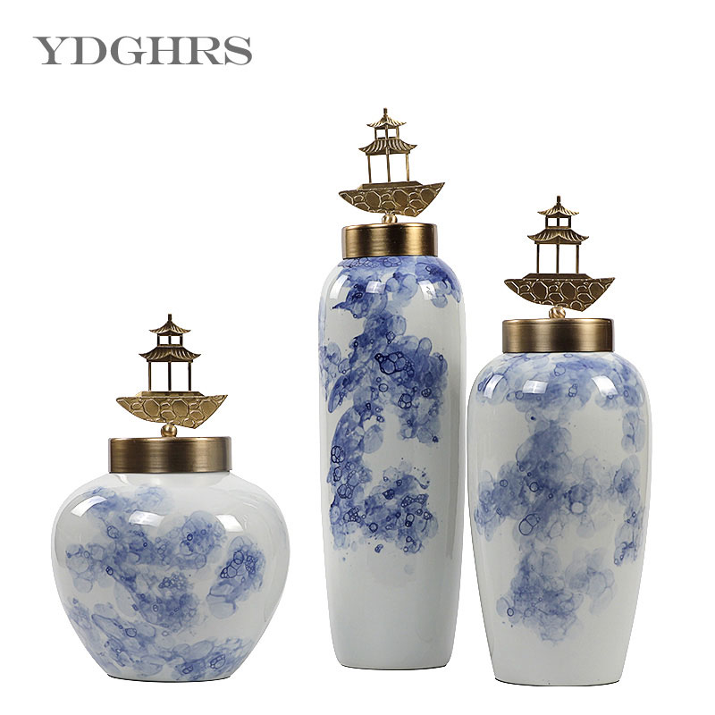 New Chinese ceramic storage tank wine cabinet decoration ornaments living room bozhijia home accessories model room Zen soft decoration