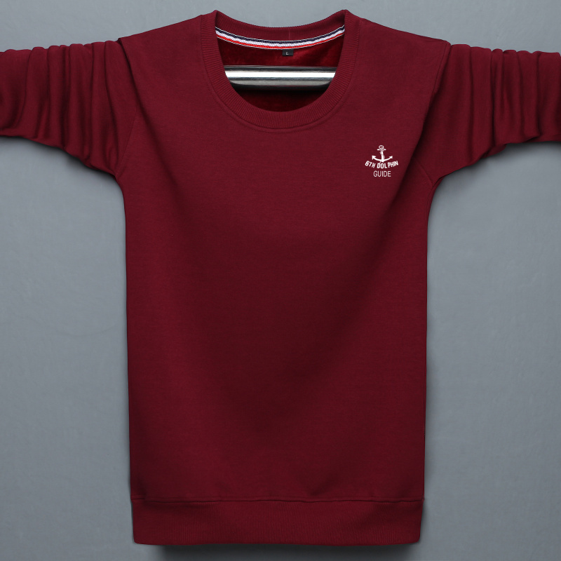 Mùa đông cộng với áo thun nhung cotton dày tay dài Áo thun thể thao nam rộng cỡ lớn và áo len ấm áp hoodie đen