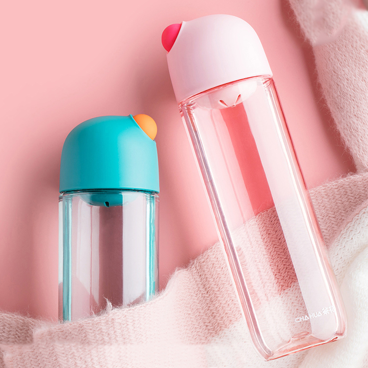 Tea flower male and female students plastic water glass Home portable space cup cute transparent cup travelling cup sports pot