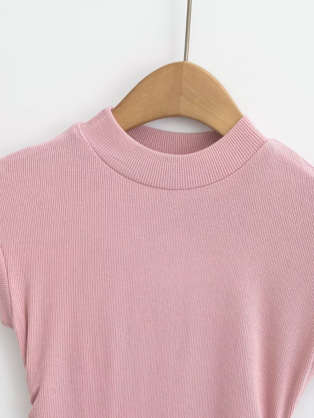 Боди/брюки 西西里 美式辣妹小圆领褶皱连体衣短袖t恤女紧身弹力内搭连身上衣