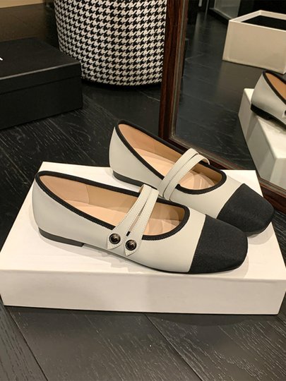 西喜自制 法式复古小香风拼色玛丽珍鞋女2024新款一字带方头单鞋