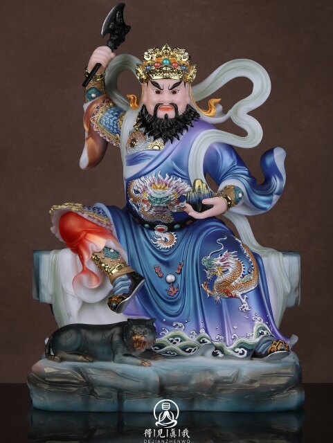 Mountain God Statue, Han White Marble Mountain God Statue, Buddhist Hall Entrance, Household Worship, Mountain God Bodhisattva Statue, Sitting on the Mountain with Tiger and Mountain Lord