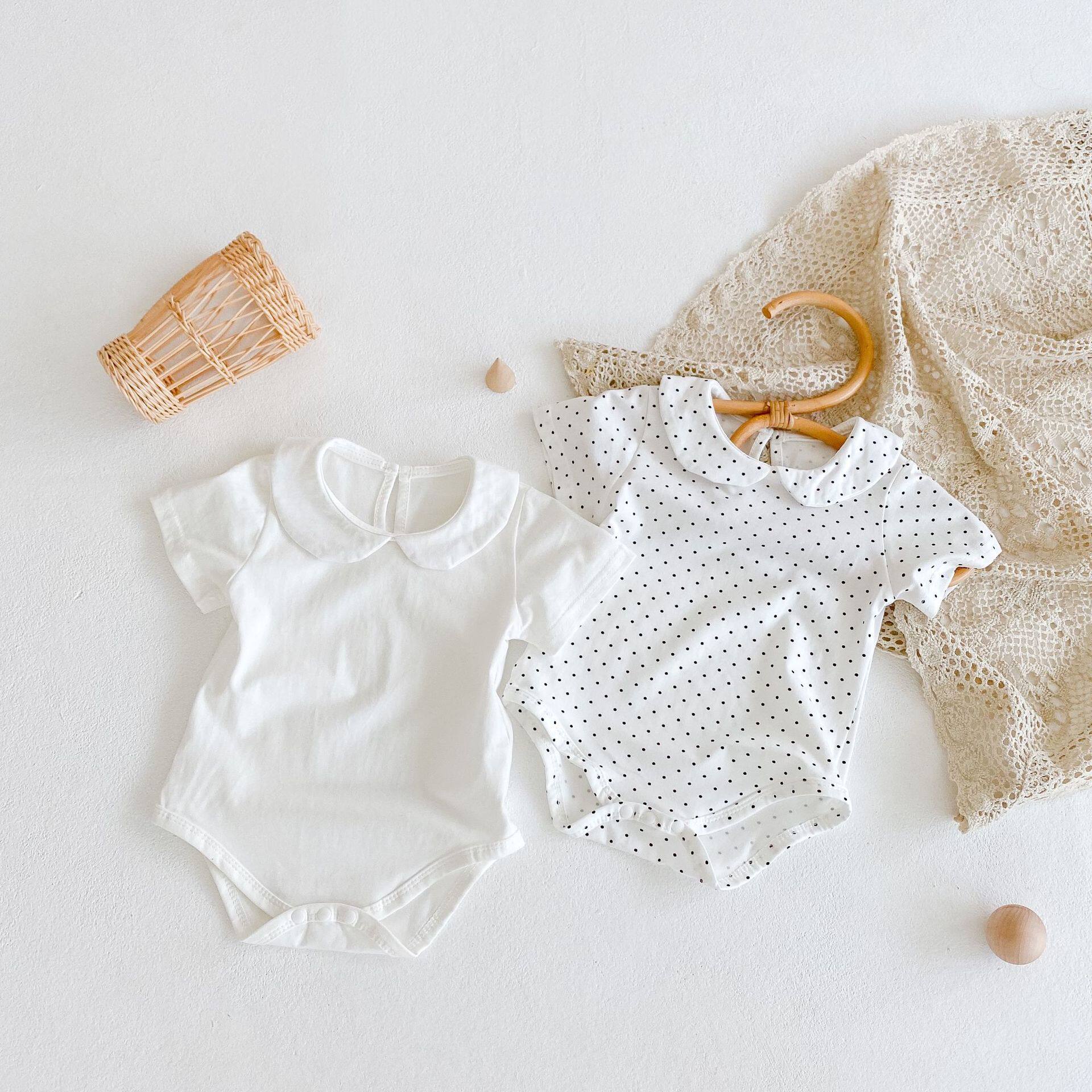 INS 2024 SUMMER NEW ARRIVALS BABY GIRLS POLKA DOLL COTTON DOLL COLLAR HA YI JUMPSUIT CRAWLING SUIT