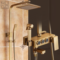 All-copper antique shower set European-style intelligent constant temperature shower bathroom hot and cold faucet pressurized nozzle