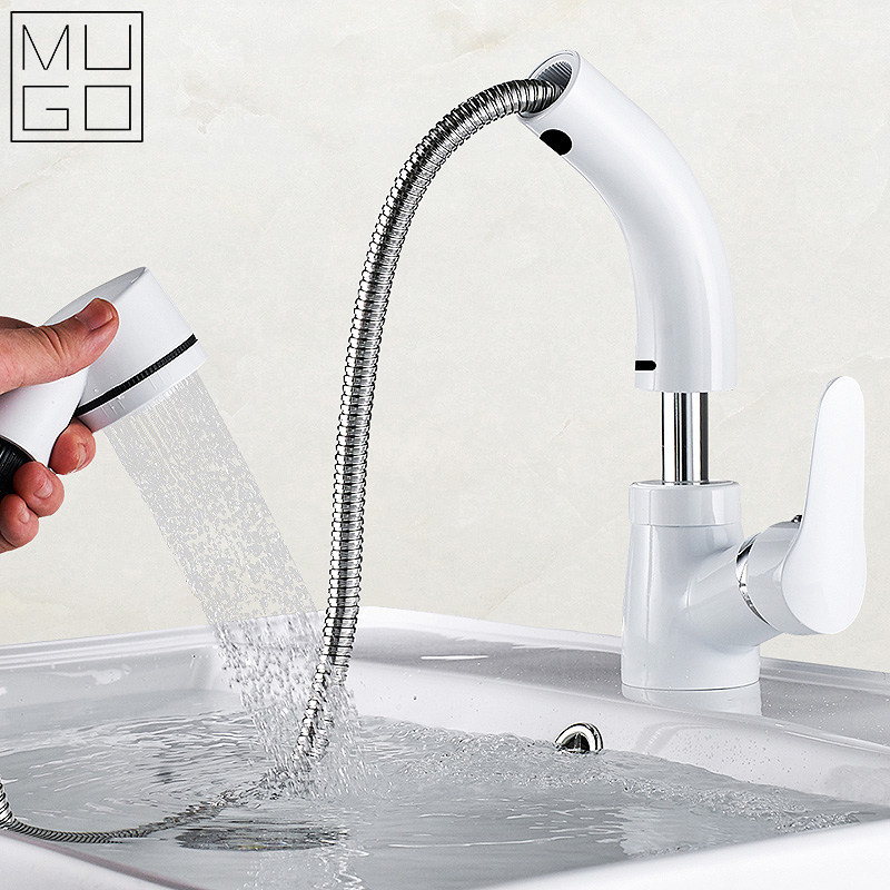 White face basin tap pull-out tap hot and cold washbasin make-up room Bathroom Cabinet tap Anti-splash water