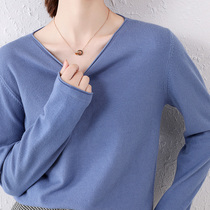 western style new round neck loose pullover sweater women short solid color Korean style elegant long sleeve bottoming knitwear