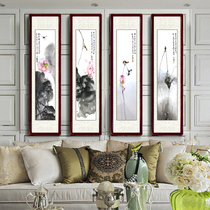 Lead Zen willpower lotus fig. Four couplets New Chinese books Room Living Room Decoration Painting Water Ink Painting Sofa Background Wall Hanging Painting