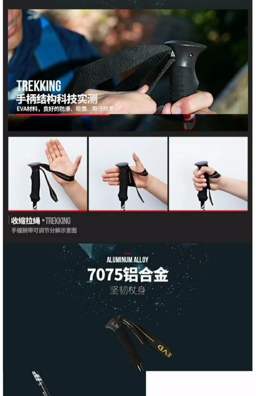 Pathfinder ngoài trời trekking cực nhẹ Kính thiên văn gấp đi bộ leo núi đi bộ gậy cầm tay thẳng 80394 - Gậy / gậy
