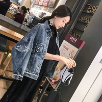 Áo khoác denim ngắn nữ mùa xuân và mùa thu 2019 mới đầu máy phổ biến phiên bản retro Hàn Quốc của dụng cụ đính cườm thủy triều - Áo khoác ngắn áo khoác lông nữ