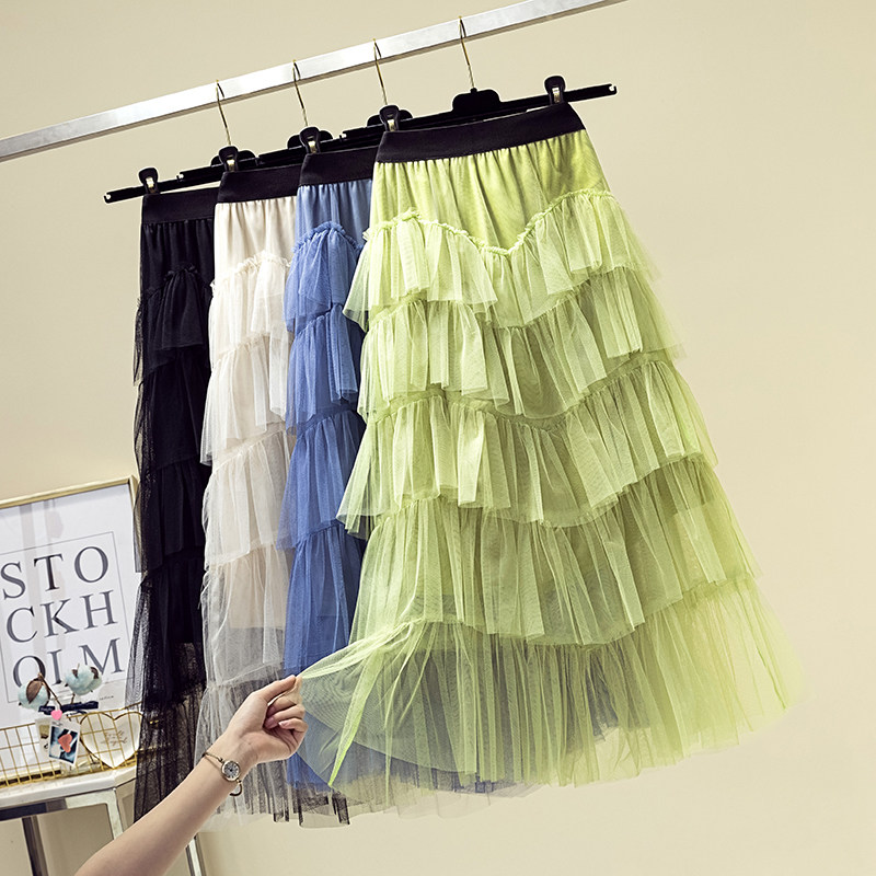 Irregular Layer Cake Skirt Half Body Dress Autumn Winter Lady Mid 100 Hitch Dress High Waist Display Slim Mesh Dress Fluffy Skirt