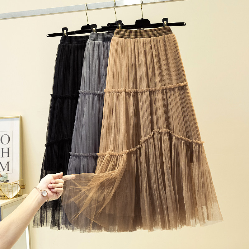 Card Its Color Mesh Veil Half Body Dress Autumn Winter Woman Mid winter accessories Sweater Skirt High Waist A slim dress Slim Dress