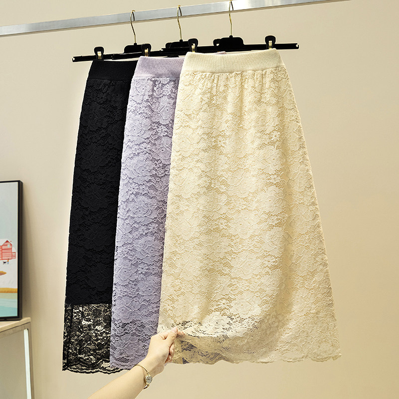 Two sides wearing knitted lace half body dress woman autumn winter new product in a new step skirt with long version of crushed flowers high waist display slim fit hip skirt