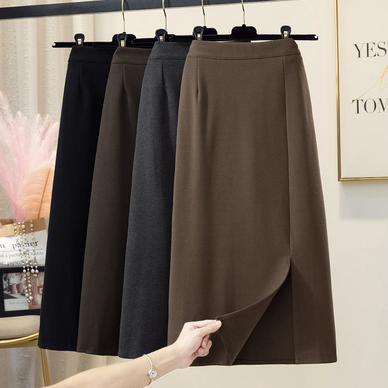 Korean version a half body dress woman autumn winter 2022 new half body length dress with long version open fork leisure Herbenwind dress