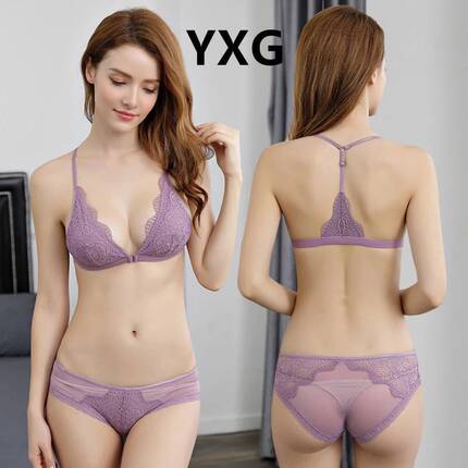 性感蕾丝美背三角杯文胸罩无钢圈前扣薄款聚拢法式内衣套装女性惑-tmall.com天猫