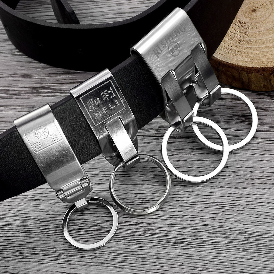 Stainless steel key button old old man men wearing leather strap lock spoon key ring ring belt straight insert straight hanging pendant
