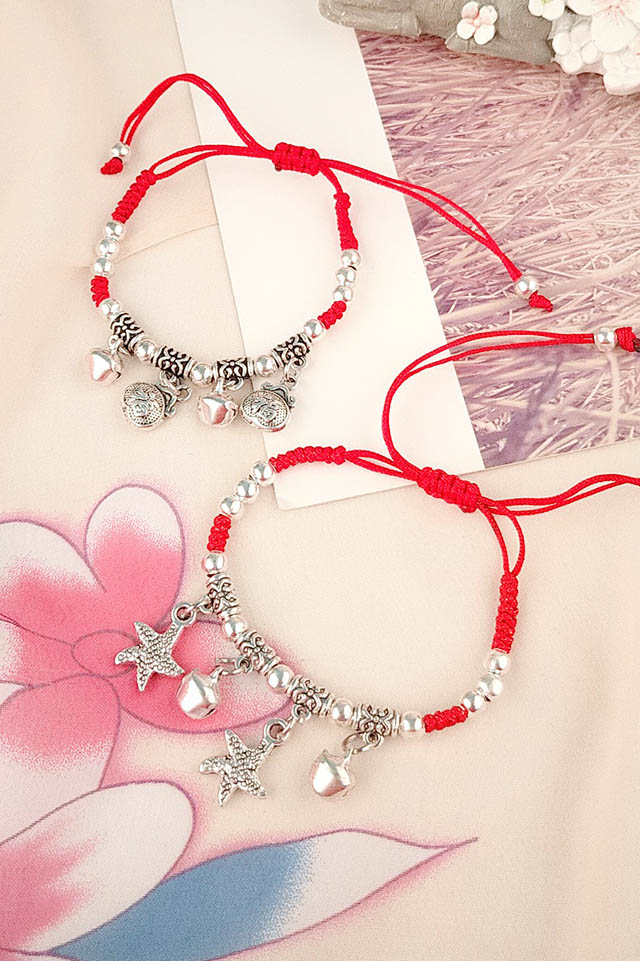May mắn nữ handmade chuông nhỏ vòng chân chân nhẫn nữ nữ vòng đời khóa dài đơn giản trang trí dây đỏ đôi mẫu vòng chân bạc tây tạng