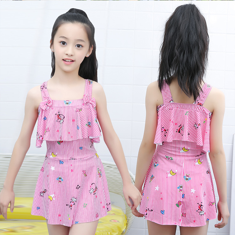 Children's one-piece swimsuit girl student Middle Child Big Boy flat corner swimsuit cute princess skirt hot spring swimsuit