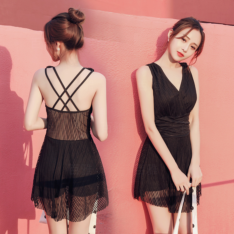 swimsuit women's solid color one piece dress belly cover swimsuit slim flat corner Korean ins style swimsuit bubble hot spring