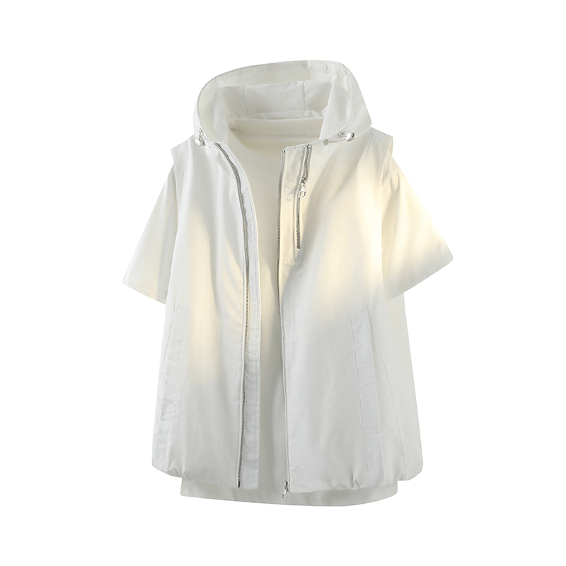 [Double Zipper Design] Casual White Hooded Vest for Men, Korean Style, Trendy, Fashionable, Loose, Cool and Sleeveless Jacket