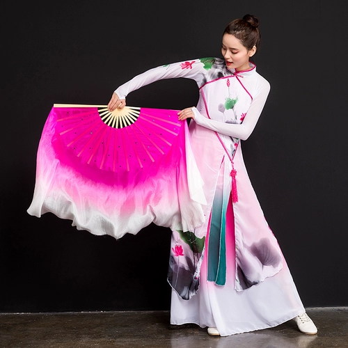 Настоящий шелк поклонник танца расширенного взрослого взрослого двойного выступления янгера Big Fan Gradient Show Color Performance Fan Fan