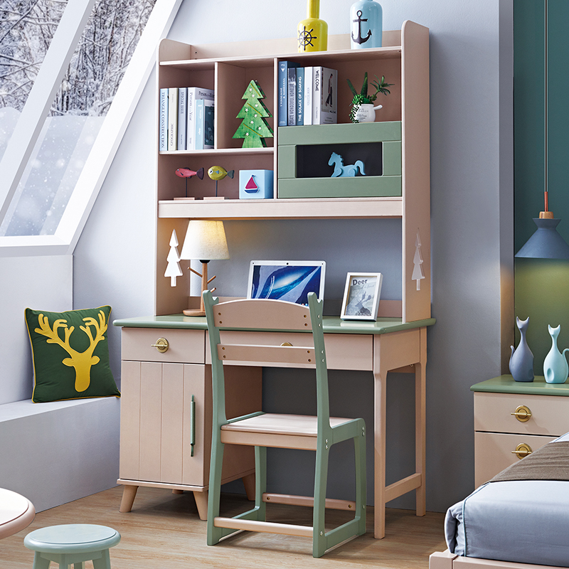 Nordic all solid wood right angle desk bookshelf combination student desk bookcase one simple modern computer desk