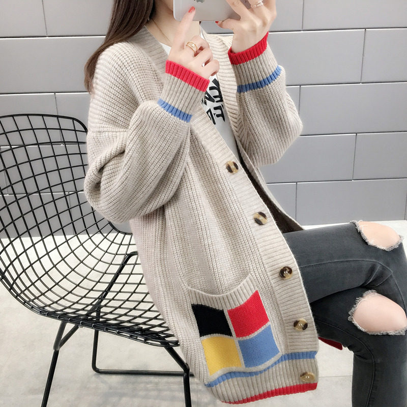 Maternity cardigan outer jacket knitted sweater women's autumn winter outer with spring and autumn suit autumn top loose mid-length outer wear