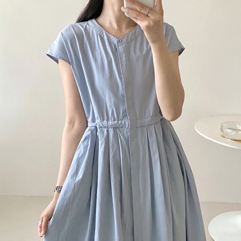 Maternity Dress Summer 2026 Minimalist Style Round Neck Shirt Dress Mid-Length Waist-Cinching Slimming Relaxed and Lazy Vibe
