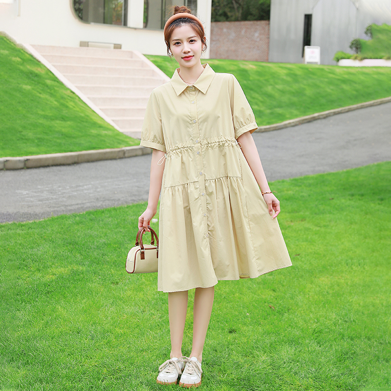 Maternity Wear Summer Dress College Style Lapel Short-Sleeved Dress Women's Summer Loose Slimming Shirt Dress Plus Size