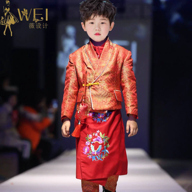 Wei thiết kế thời trang tuần hội nghị trẻ em ăn mặc catwalk catwalk phong cách Trung Quốc thêu váy nước cho thuê váy thủy triều - Váy trẻ em