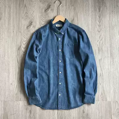 Foreign trade Europe and the United States single delicate soft thin denim fabric men spring slim cut denim shirt tide shirt