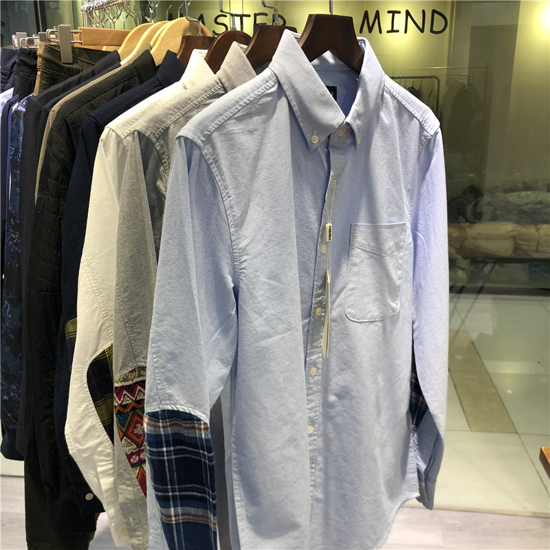 Foreign trade original single autumn new cotton washed oxford men's ethnic style stitching long-sleeved shirt shirt