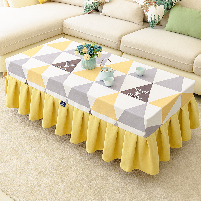 Nordic coffee table cover tablecloth cotton linen ins living room coffee table tablecloth all-inclusive set rectangular electric furnace cover dust cover