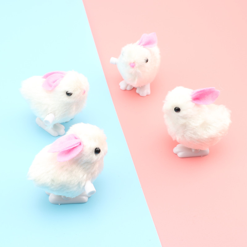 Children's winding clockwork small animal chain plush jumping rabbit baby gift kindergarten Children's Day