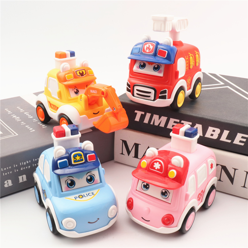 Press-type pull-back car children's toy car boy 1-2-3 years old baby vibrato locomotive engineering car car