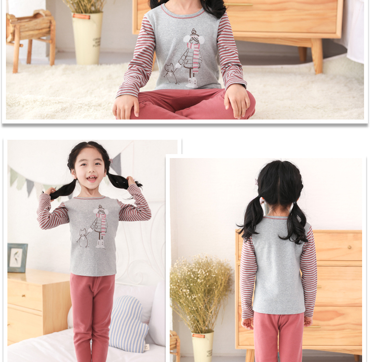 Bộ đồ lót bé gái InBron bộ đồ bé trai lớn cotton ngủ dày ấm áp mùa thu quần áo trẻ em cotton áo len đồ lót cho bé gái tuổi dậy thì
