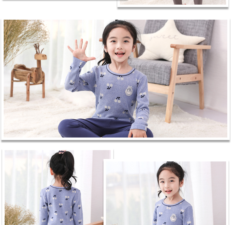 Bộ đồ lót bé gái InBron bộ đồ bé trai lớn cotton ngủ dày ấm áp mùa thu quần áo trẻ em cotton áo len đồ lót cho bé gái tuổi dậy thì