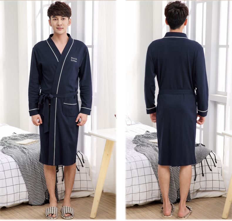 Áo ngủ đôi mùa xuân mùa thu áo choàng tắm mùa hè nam và nữ áo dài tay áo dài cotton phần áo tắm cotton quần áo ngủ nam
