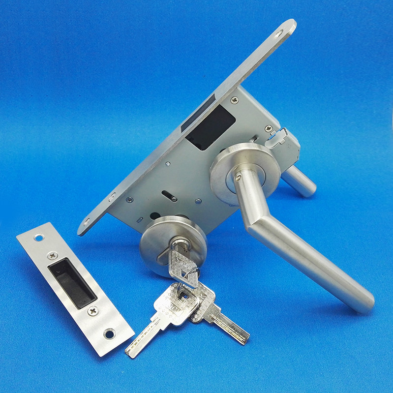 304 stainless steel door lock interior bedroom lock powder room solid wood door handle home magnetic mute lock key lock