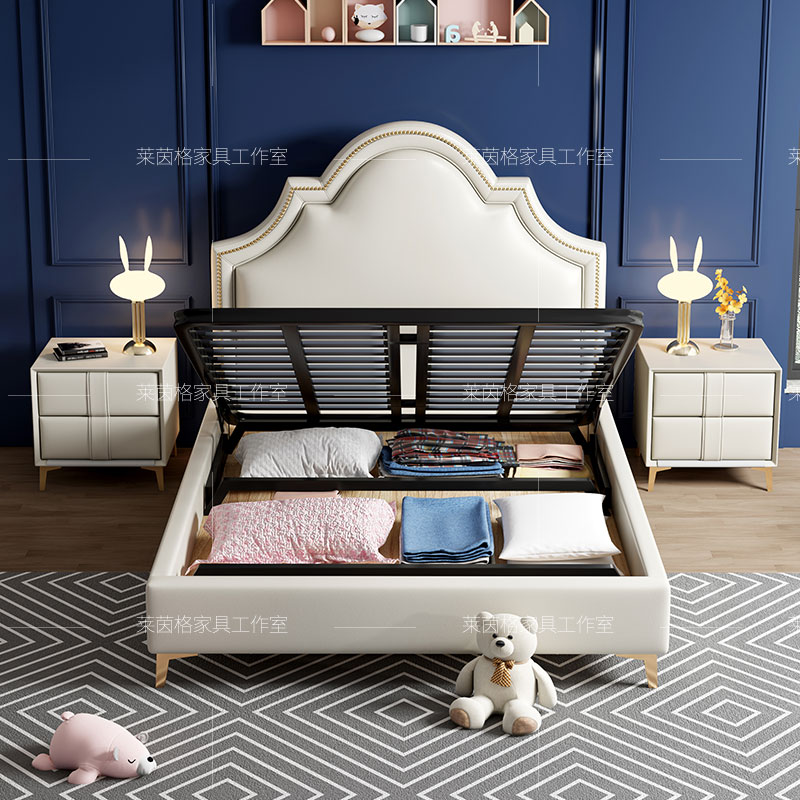 Children's bed boy single 1 5 meters American leather light luxury solid wood children's girl princess bed teenager furniture