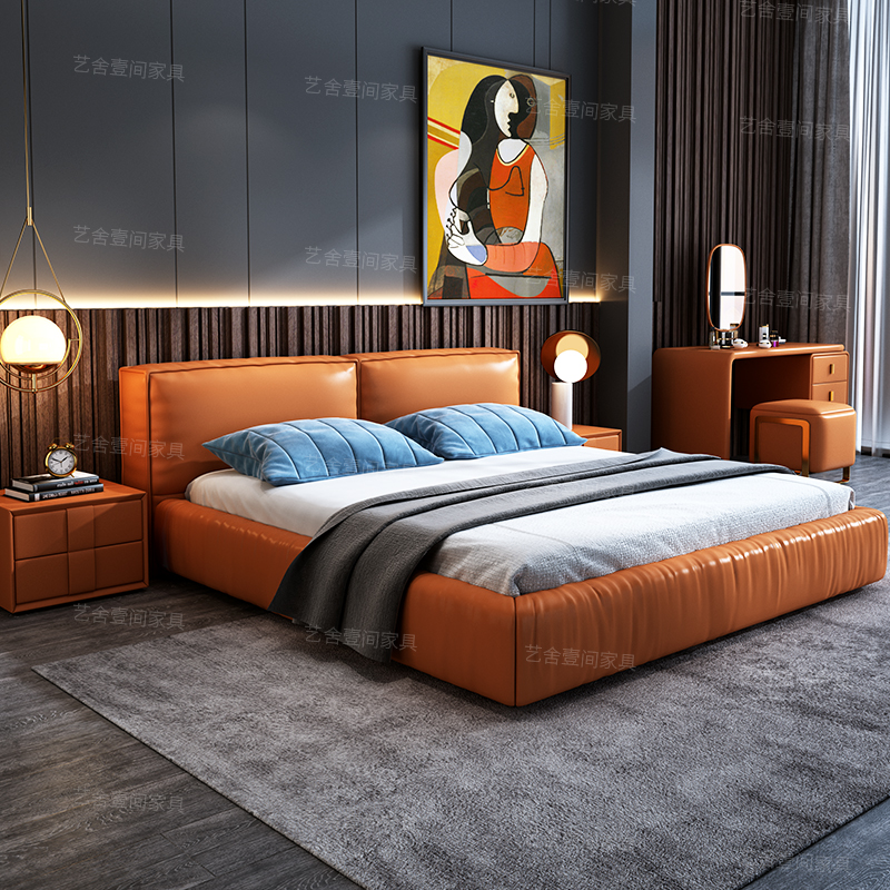 Italian Light Lavish Bed Postmodern Minimalist Leather Bed Bedroom 1 8 m Double Bed Nordic Wedding Bed Net Red Bed Princess Bed