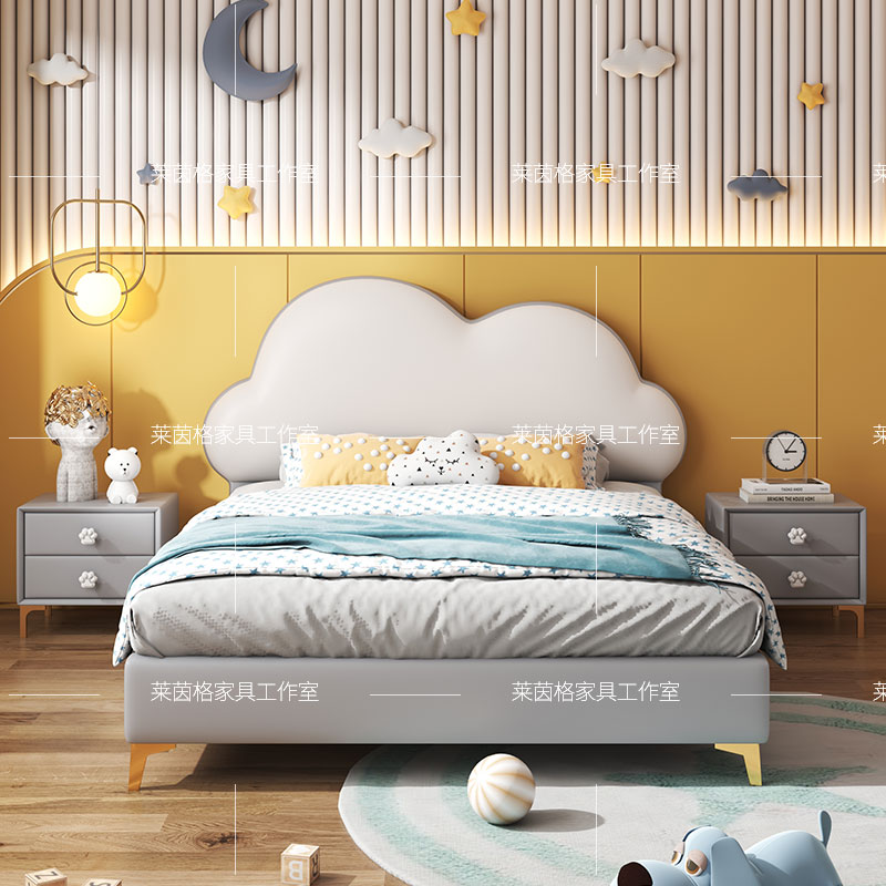 Solid wood Children's bed Boy teenagers light extravagant beds 1 5 m Bedroom cartoon Creative Nordic girl Cloud Dot bed