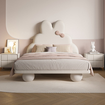Creative cartoon childrens bed girl soft bed bed internet celebrity rabbit ins princess bed bow single solid wood leather bed