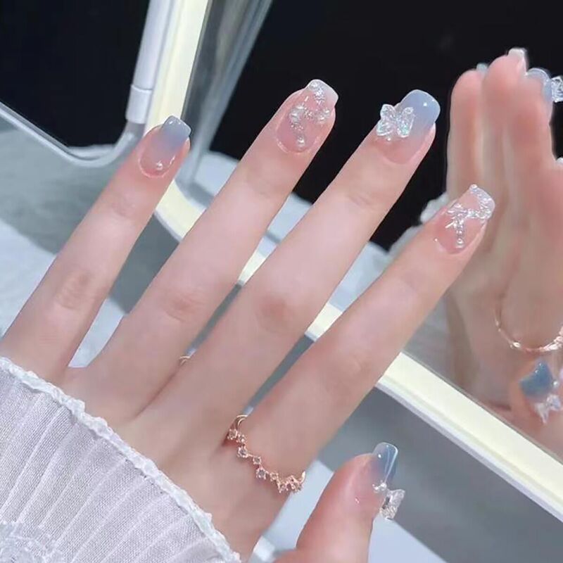 Ice-Clear Camellia Wearable Nails for Children and Students, Blue Nail Patches for Pregnant Women and Girls, Long-Lasting Removable Nail Patches Ice-Clear Camellia Wearable Nails for Children and Students, Blue Nail Patches for Pregnant Women and Girls, Long-Lasting Removable Nail Patches