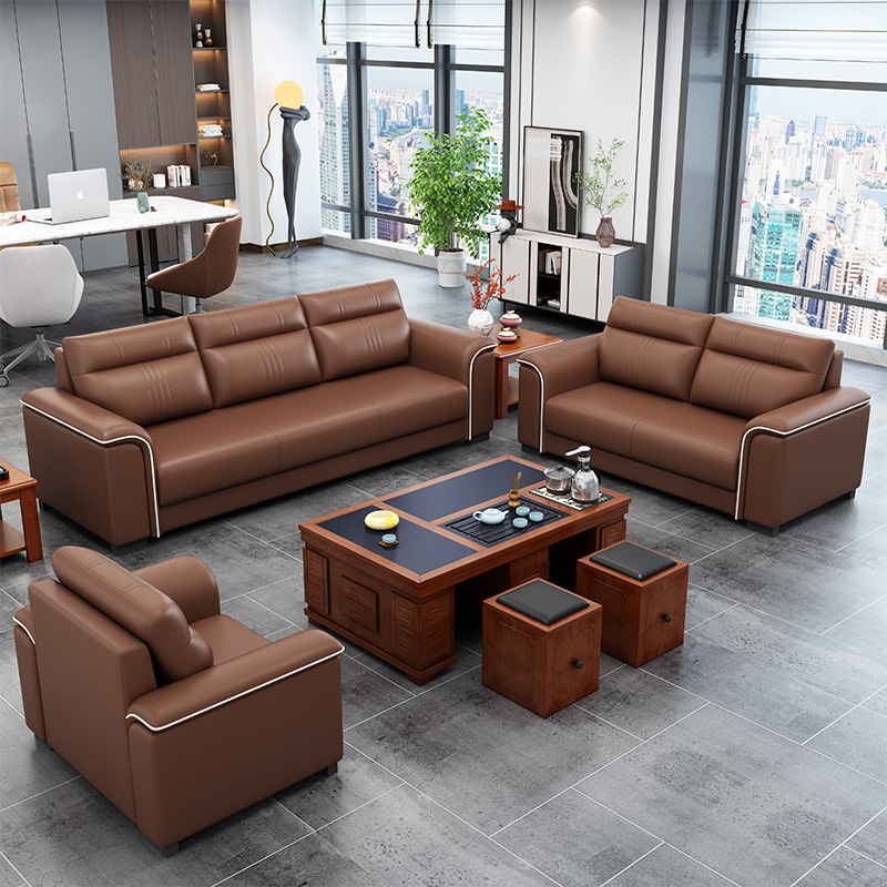 New office leather sofa simple modern reception room to negotiate three-person sofa office coffee table combination set