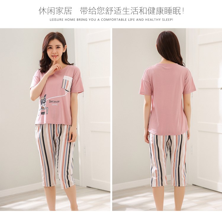Bộ đồ ngủ nữ cotton ngắn tay mùa hè cotton crop top pyjama phiên bản Hàn Quốc ngọt ngào có thể mặc đồ hai dây tại nhà - Giống cái bộ cotton mặc nhà